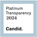 Platinum Transparency 2024 award by Candid, displayed in a blue-bordered square, highlights the organization's commitment to transparency and showcases various Ways to Give.