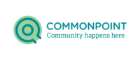 Logo of Commonpoint with a stylized green and teal circular design on the left and the text "COMMONPOINT Community happens here" written to the right.